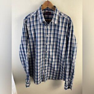 Untuckit plaid check cotton wrinkle free blue grey large tall slim button down